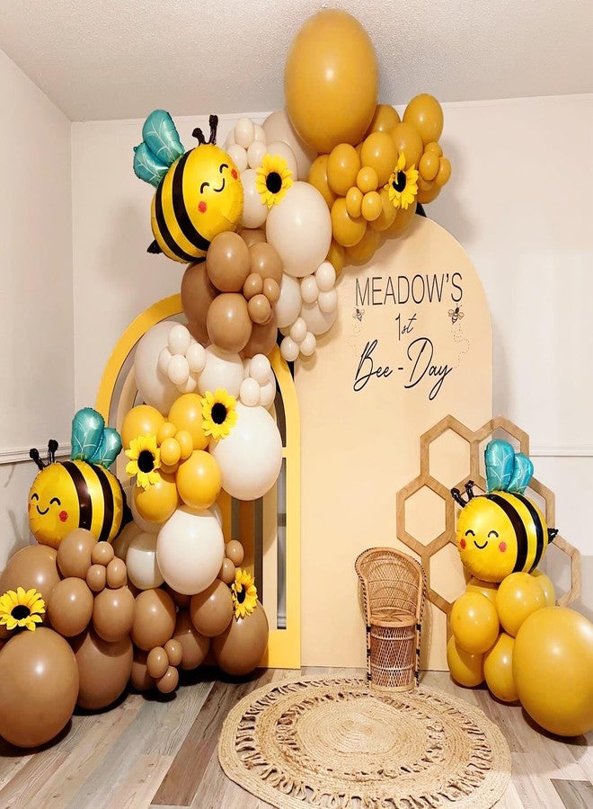 Tesochye Bee Balloon Garland Arch Kit with Bumble Bee Foil Balloons, Mustard Yellow Sand White Brown Balloons for What Will It Bee Gender Reveal Party Decorations Sweet Honey Bee Baby Showers Birthday Supplies - Image 1